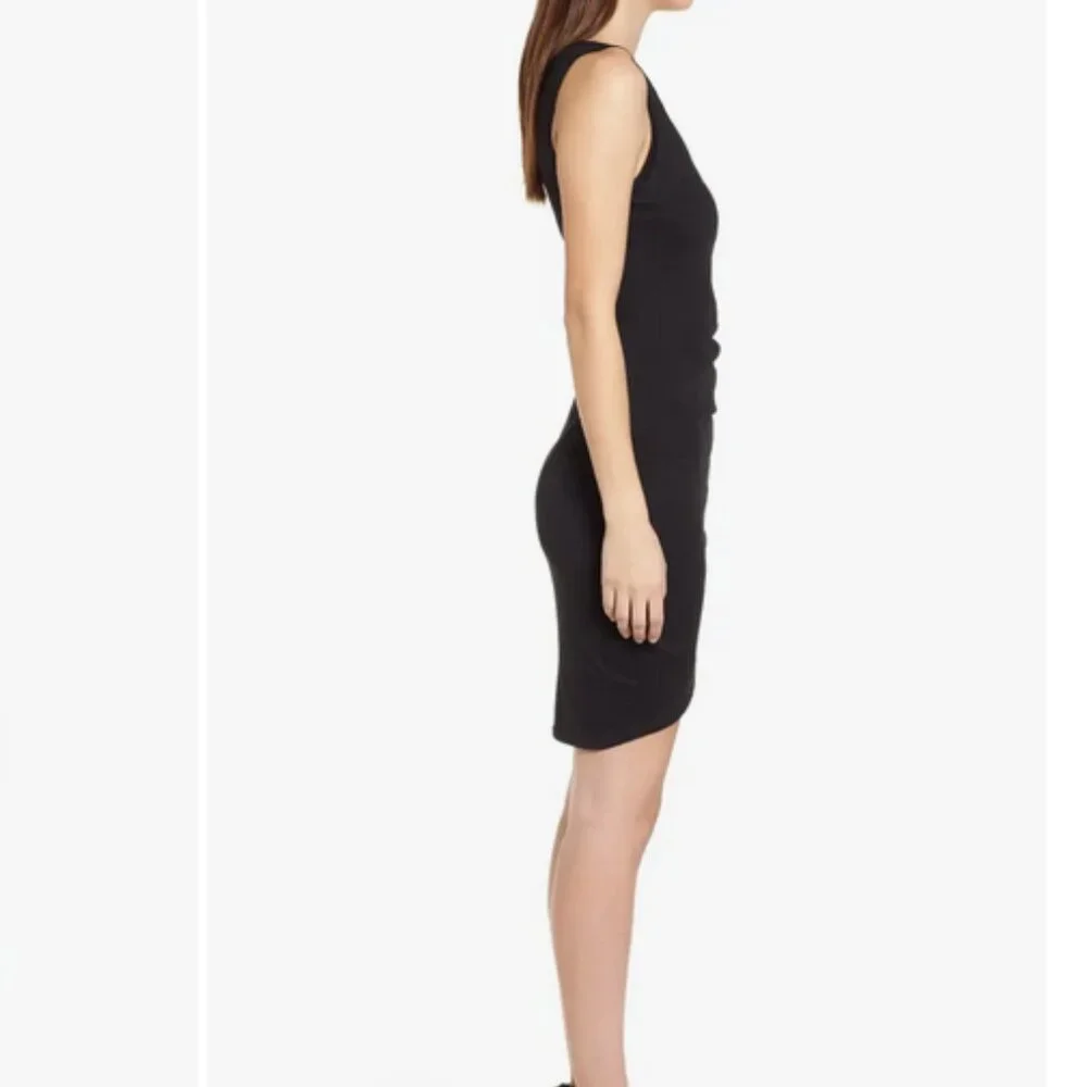 Leith Ruched Bodycon Tank Dress Black Sleeveless Tulip Hem XS Little Black Dress - Picture 15 of 16